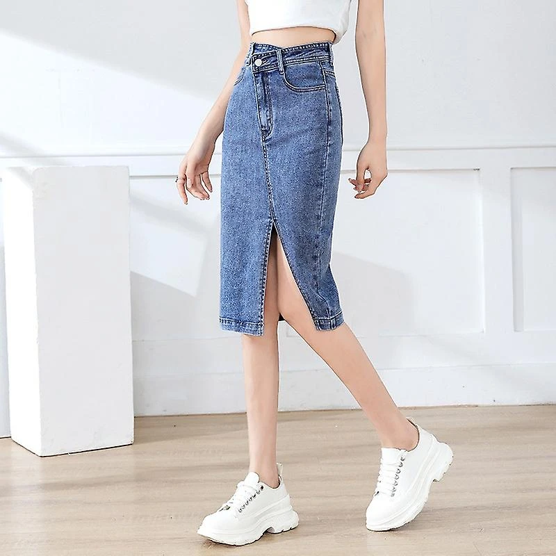 Jwl-white Jean Skirts Summer Casual Ladies Irregular Skirts Women Aasymmetrical Denim Maxi Skirt High Waist Long Skirts For Women 3XL Blue - Image 4