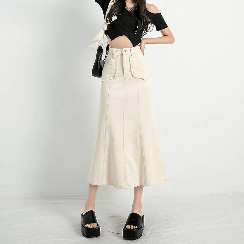 Jwl-summer Long Skirts For Women High Waist A Line Jean Skirts ForLadies XL Light Blue - Image 2