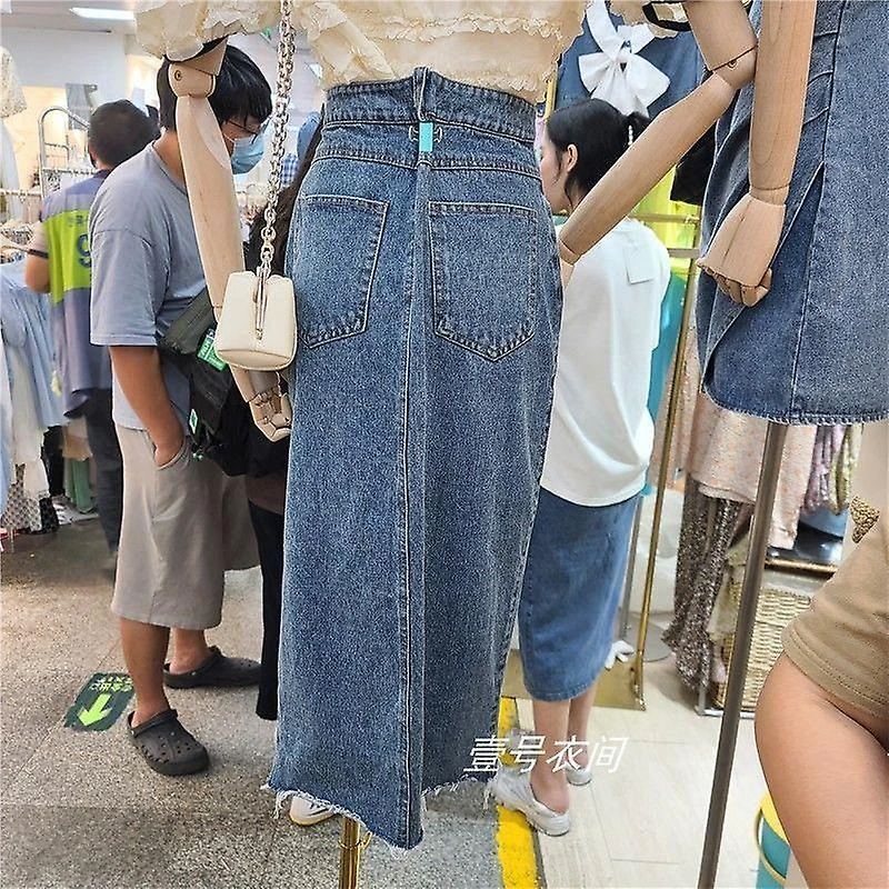 Jwl-summer New High Waist Bodycon Buttocks Medium Long Denim Blue Llong Skirt XXL Gray - Image 5