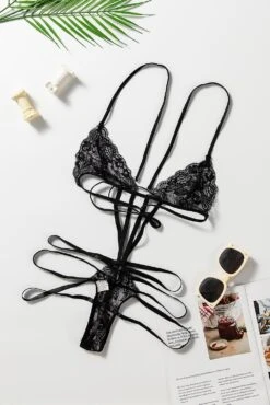 Women's Black Tease Me Lace Teddy Lingerie S