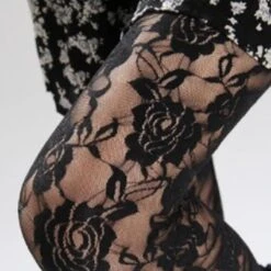 Women's Sexy Lace Pants Women's Rose Perspective Large Size Stretch Tight Leggings Women White