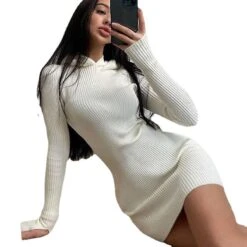 Sport Style Weave Spring Hot Girl Long Sleeve Dress M White