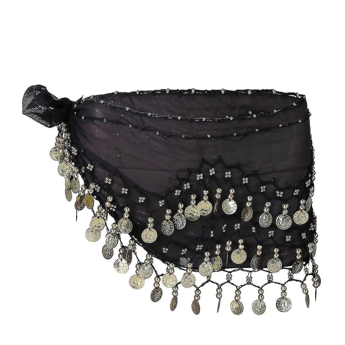 Women's Belly Dance Belt, Chiffon Hip Scarf, Dancing Scarf With Coins For Belly Dance Black - Image 4