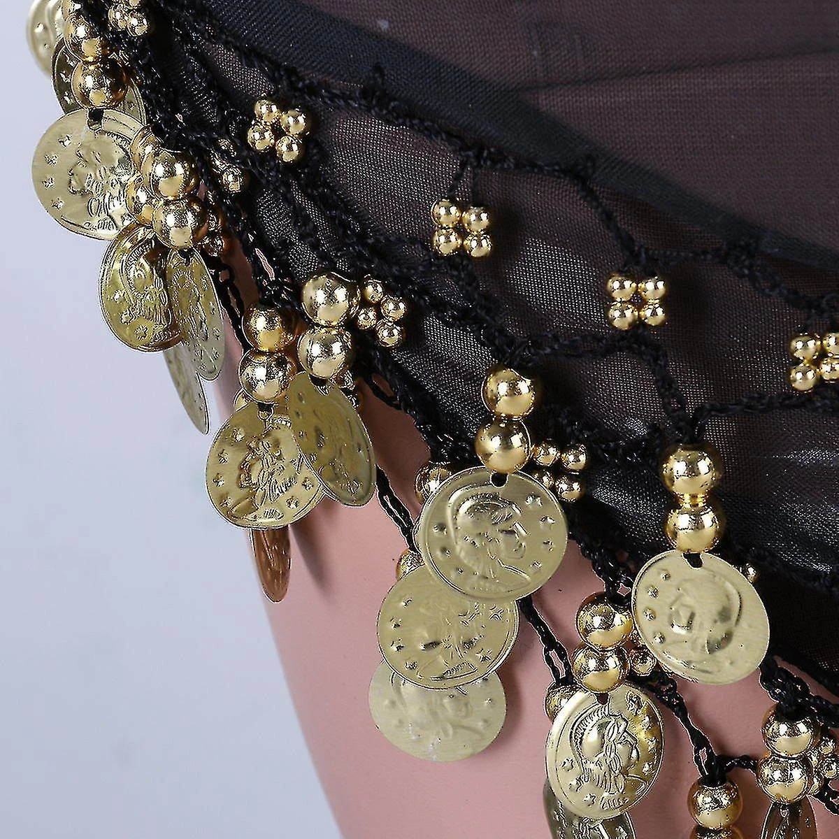 Women's Belly Dance Belt, Chiffon Hip Scarf, Dancing Scarf With Coins For Belly Dance Black - Image 2