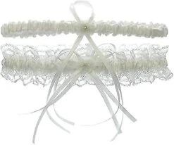 Bridal Lace Wedding Garter Pearl Stretch Prom Garter Tw White