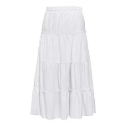 White Women's High Waist Skirt With Folds And Wood Ears, Elegant And Charming Solid Color Dress For Spring And Autumn (S) L