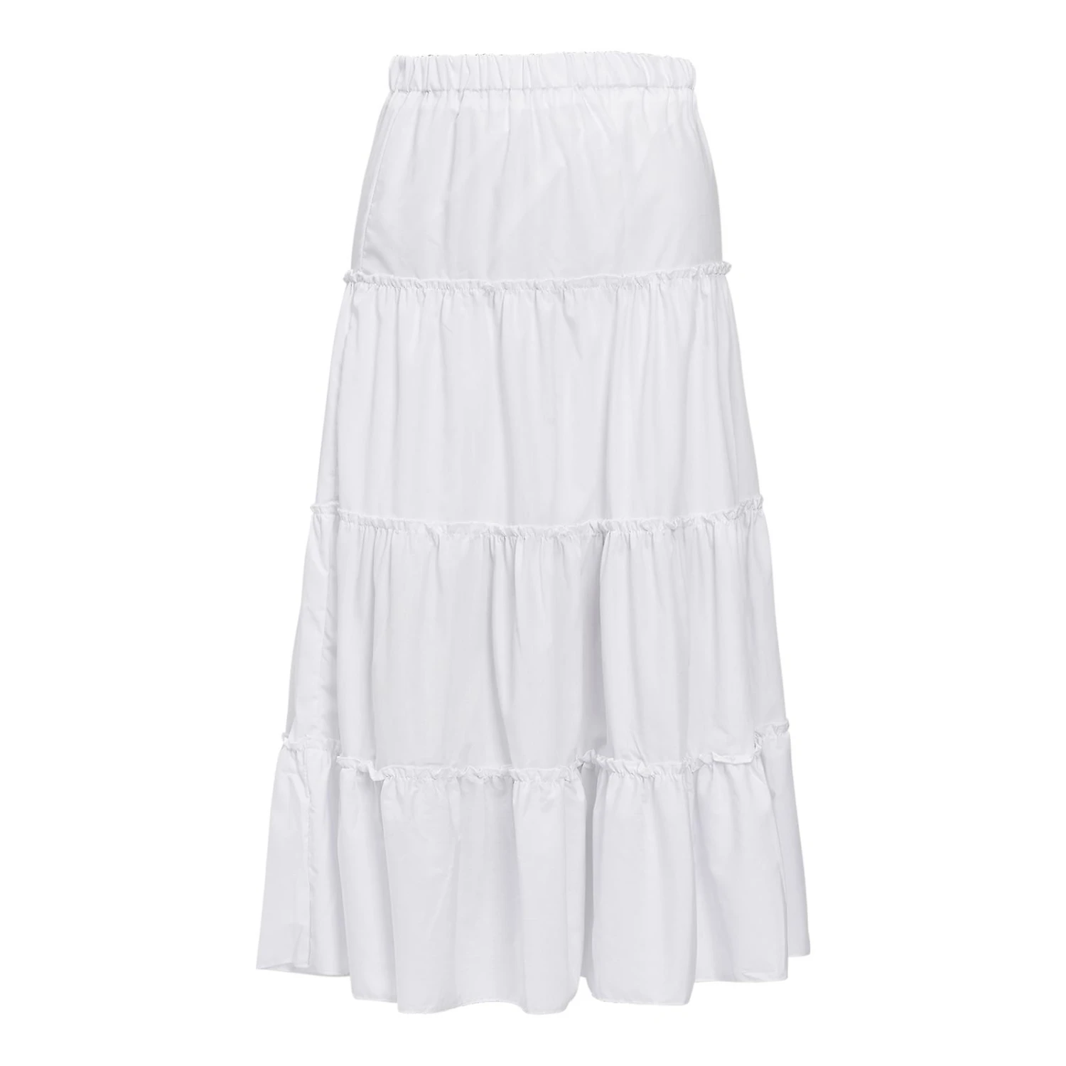White Women's High Waist Skirt With Folds And Wood Ears, Elegant And Charming Solid Color Dress For Spring And Autumn (S) L