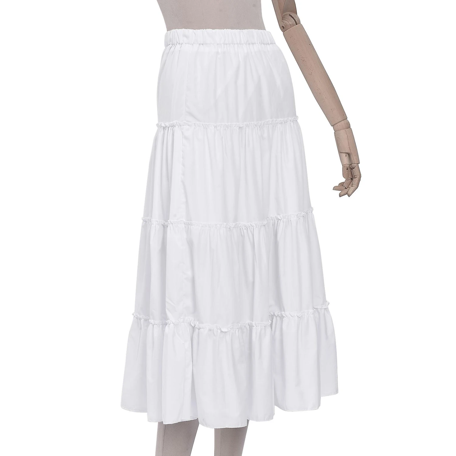 White Women's High Waist Skirt With Folds And Wood Ears, Elegant And Charming Solid Color Dress For Spring And Autumn (S) L - Image 3