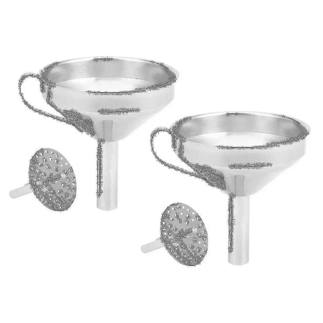 2x Stainless Steel Funnel With Detachable Filter Adding Ingredients Jams And Marmalades To Storage - Image 2