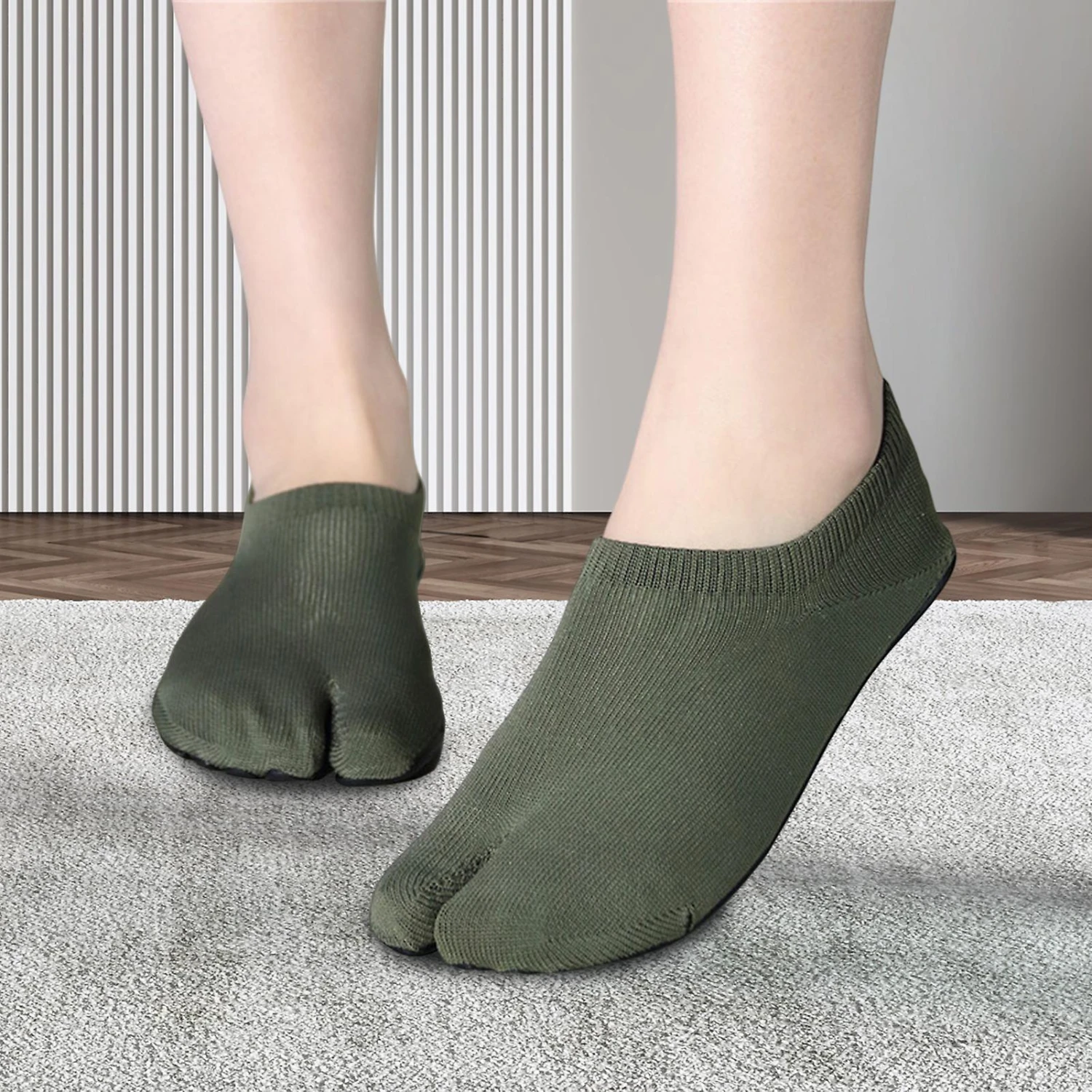 2 Toe Flip Flop Socks Breathable No Show Crew Athletic Socks For Dancing Fitness And Yoga 46-47 Dark Green - Image 4