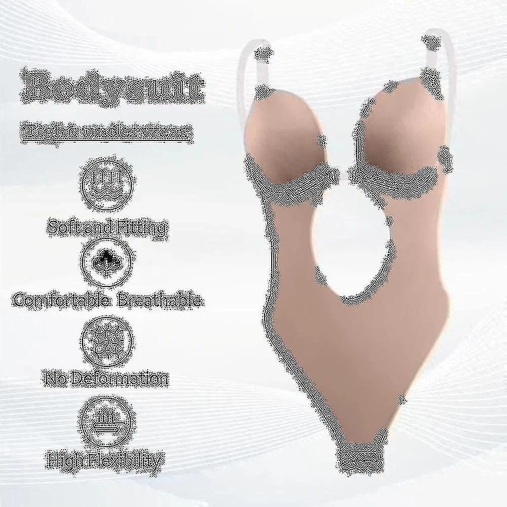 Women Plunging Deep V-neck Body Shaper Strapless Backless Bodysuit Shapewear XL Beige - Image 4