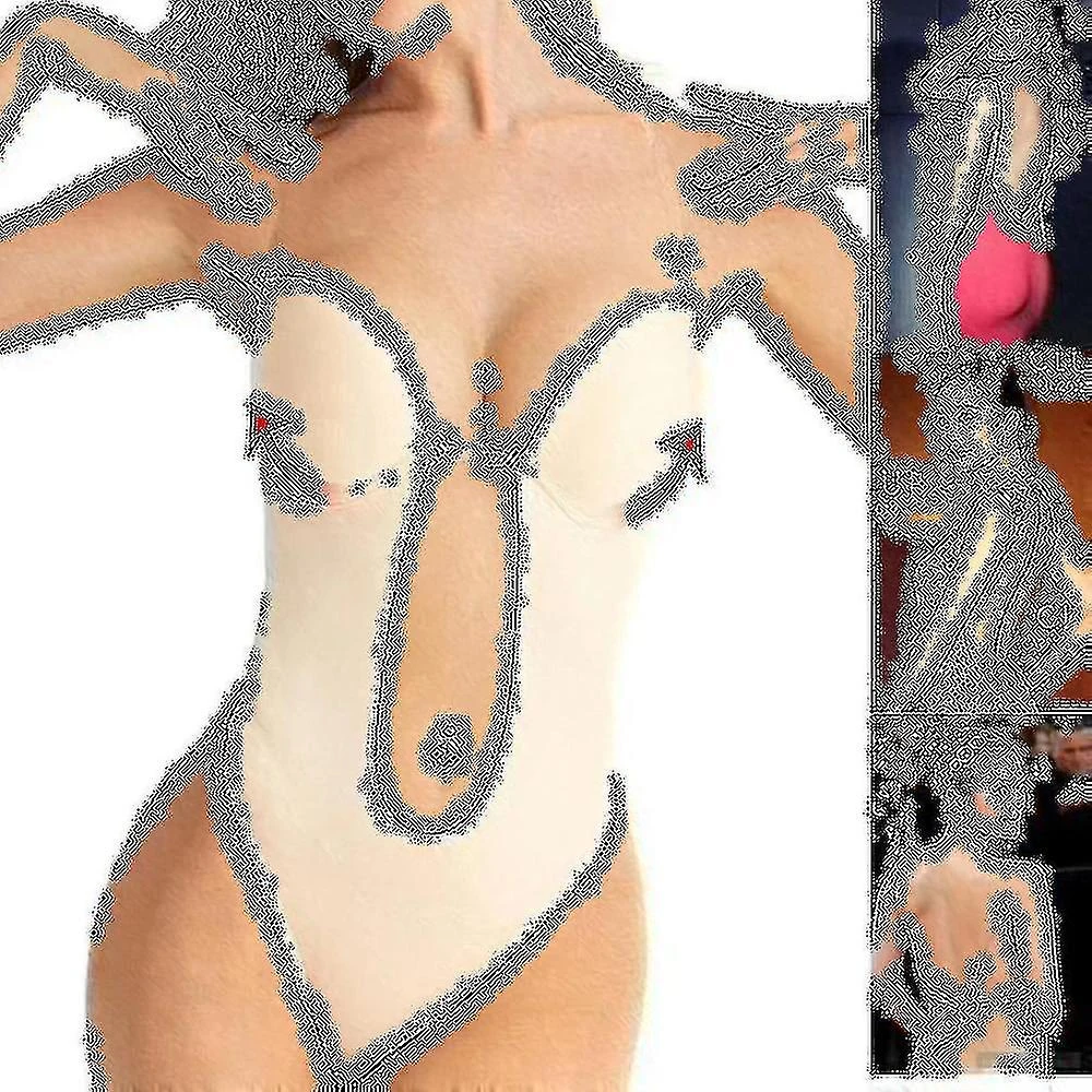 Women Plunging Deep V-neck Body Shaper Strapless Backless Bodysuit Shapewear XL Beige - Image 5