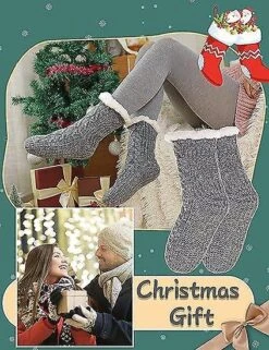 Women Fuzzy Slipper Socks Fluffy Cozy Cabin Winter Warm Fleece Plush Knit With Grips Non Slip Socks
