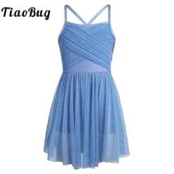 Kids Girls Glittery Tulle Mesh Ballet Dance Tutu Gymnastics Leotard Shiny Lyrical Dance Costumes