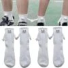 2 Pairs Funny Magnetic Suction 3d Doll Couple Socks, Couple Holding Hands Funny Socks, Mid-tube Cute Socks Funny Gifts Tw White