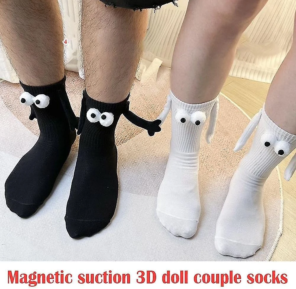 2 Pairs Funny Magnetic Suction 3d Doll Couple Socks, Couple Holding Hands Funny Socks, Mid-tube Cute Socks Funny Gifts Tw White - Image 5