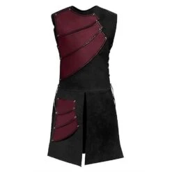 Mens Medieval Retro Sleeveless Side Drawstring Split Vest Stage Costumes 2XL Wine Red